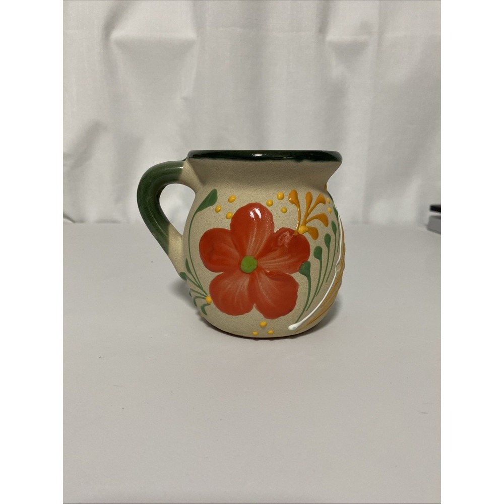 Handmade Painted Mexican Red Clay Pottery Coffee Mug 16 Oz Folk Art Pottery
